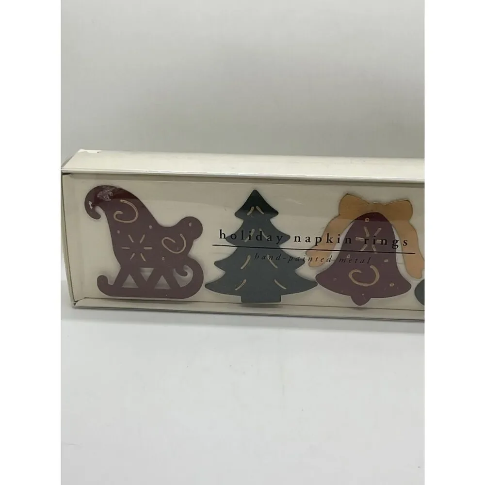 Pier 1 Red and Green Metal Holiday Napkin Rings Set